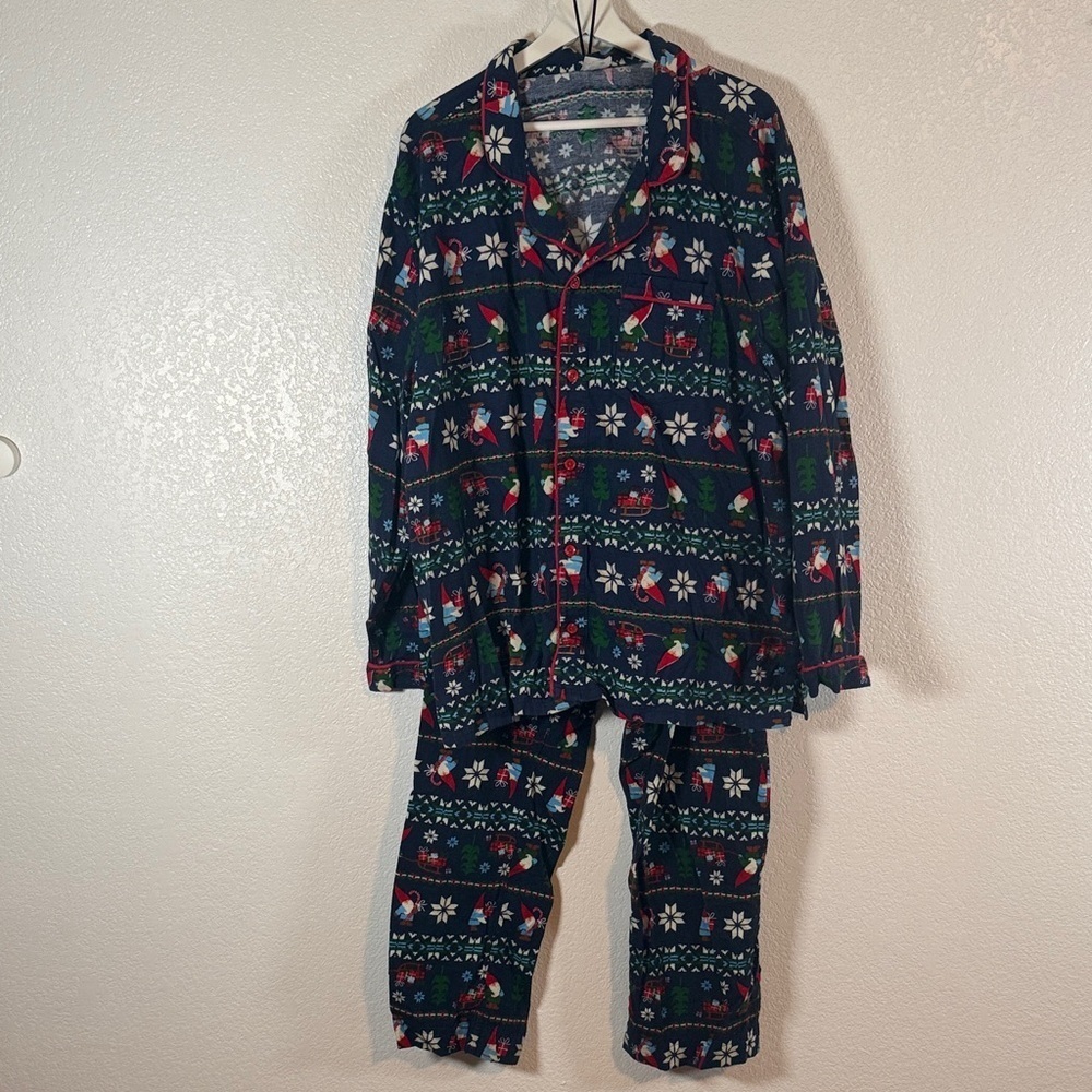 Hanna Andersson Navy Gnome Faire Isle Flannel PJ Set Size XXL